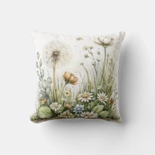Coussin Jolie aquarelle de fleurs sauvages et d'herbes