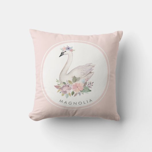 Coussin Jolie aquarelle Floral Swan Princesse Nom (Recto)