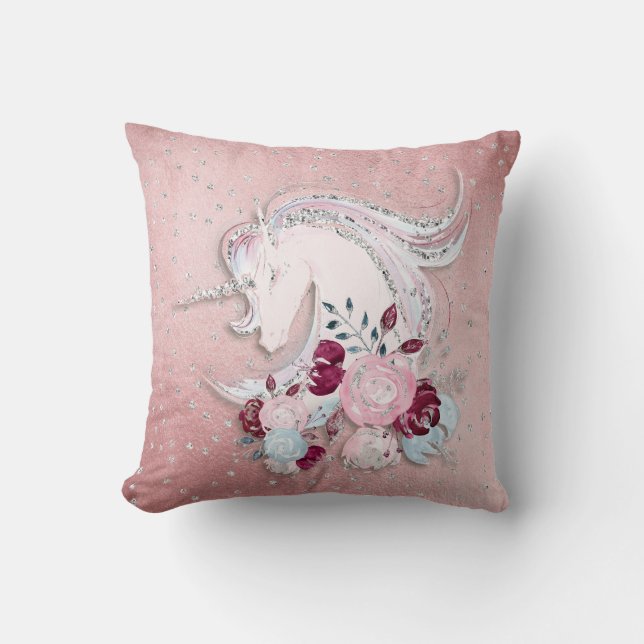 Coussin Jolie aquarelle Unicorn rose argent (Recto)