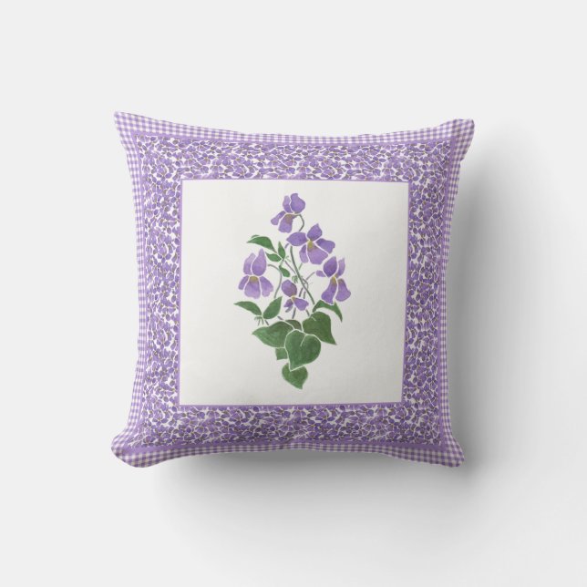 Coussin Jolie aquarelle violets et vérifier En vichy front (Recto)