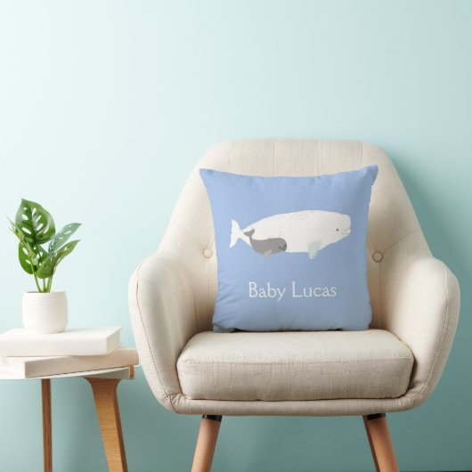 Coussin Jolie baleine Beluga pour bébé garçon, Nom Personn (Chaise)