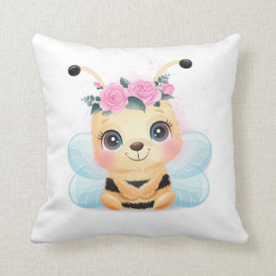 Coussin Jolie Bumble Jaune Abeille Roses Rose Jaillir Orei