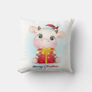 Coussin Jolie chambre de bébé vache à l'aquarelle de Noël