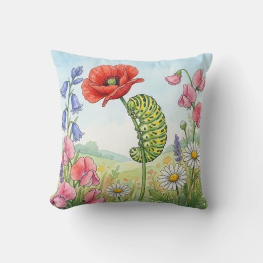Coussin Jolie chenille et fleurs Petits insectes (Recto)
