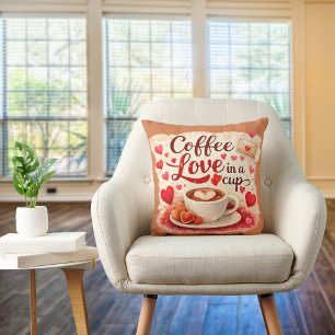 Coussin Jolie citation d'amour de café dans un gobelet val
