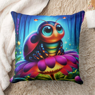 Coussin Jolie coccinelle aux yeux grands avec une lueur my