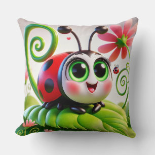 Coussin Jolie coccinelle de dessin animé aux yeux verts