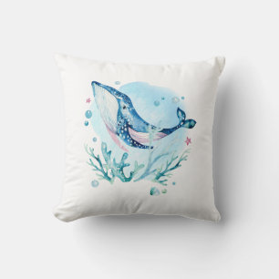 Coussin Jolie composition de baleines et coraux 2 jetons o