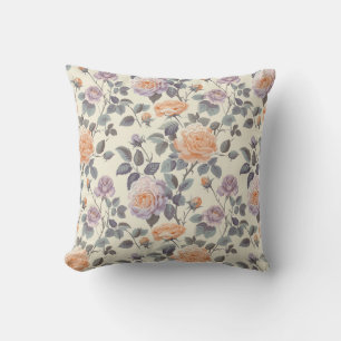 Coussin Jolie conception molle lilas et orange floral