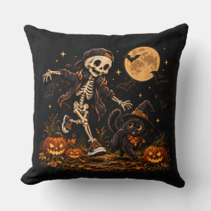 Coussin Jolie couverture de danse de squelette et chat noi