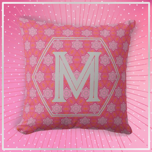 Coussin Jolie étoile rose Motif géométrique Monogramme (Créateur téléchargé)