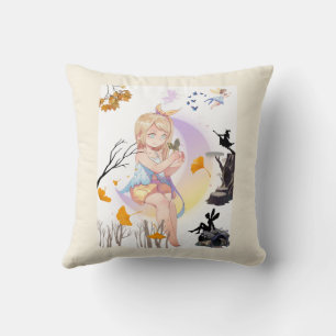 Coussin Jolie Fée Fantaisiste Fille avec Cerf et Papillons