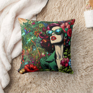 Coussin Jolie femme dans un jardin de fleurs