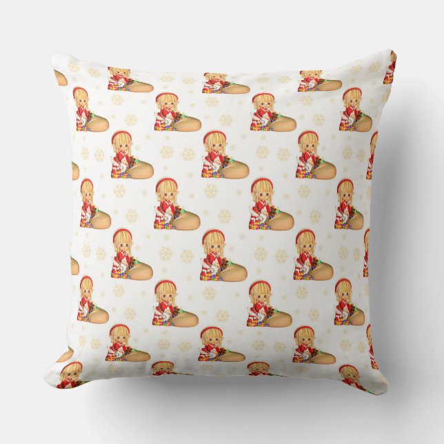 Coussin Jolie Fille avec Cadeaux de Noël (Recto)