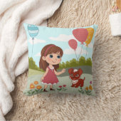Coussin Jolie Fille avec Chien & Ballons (Couverture)