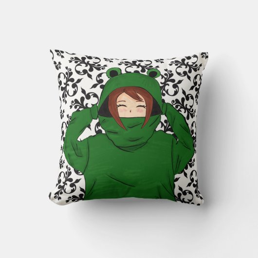 Coussin Jolie fille avec dessin de la grenouille verte (Recto)