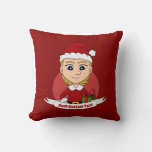 Coussin Jolie fille de Noël avec cheveux blonds courts