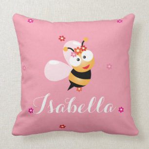 Coussin Jolie fille Fleur rose Fille Bébé Bee Cartoon
