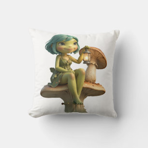 Coussin Jolie Fille Grenouille avec Lanterne sur Champigno
