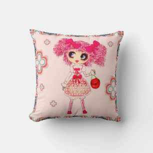 Coussin Jolie fille PinkyP rose Kawaii fille par LeahG