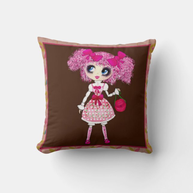 Coussin Jolie fille PinkyP rose Kawaii fille par LeahG (Recto)