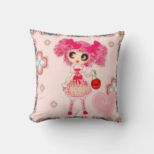 Coussin Jolie fille PinkyP rose Kawaii fille par LeahG