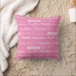 Coussin Jolie fille rose Nom Police Collage Ado personnali<br><div class="desc">Ce joli coussin rose est customisé avec le nom de votre ado ou de votre petite fille dans 9 polices différentes. Un joli cadeau personnalisé pour la chambre d'un enfant.</div>