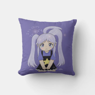 Coussin Jolie Fille Triste Illustration Dessinée à la Main