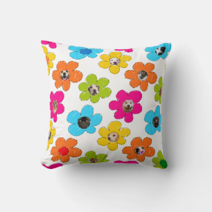 Coussin Jolie fleur colorée Chien Maman Fun Photo Collage