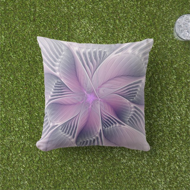 Coussin Jolie fleur rose abstraite moderne art fractal (Herbe)