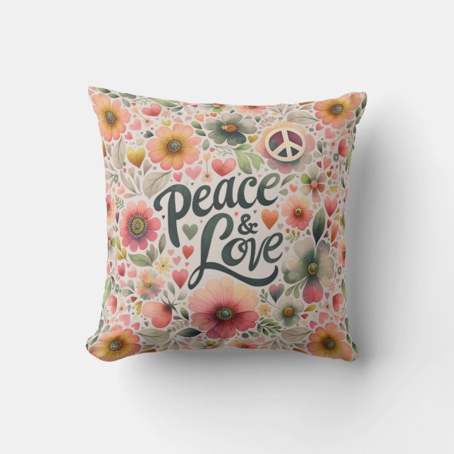 Coussin Jolie Floral Retro Paix & Amour (Recto)