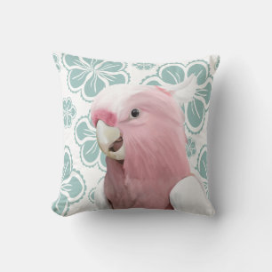 Coussin Jolie Galah rose Cockatoo Parrot Fleurs bleues