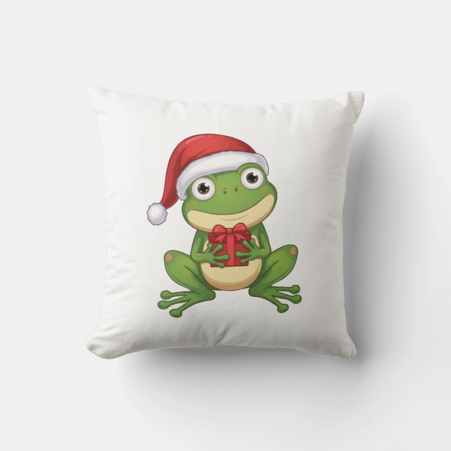 Coussin Jolie grenouille de Noël avec chapeau de Père Noël (Recto)
