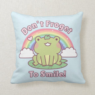 Coussin Jolie Grenouille N'oubliez Pas De Sourire Pun Déco