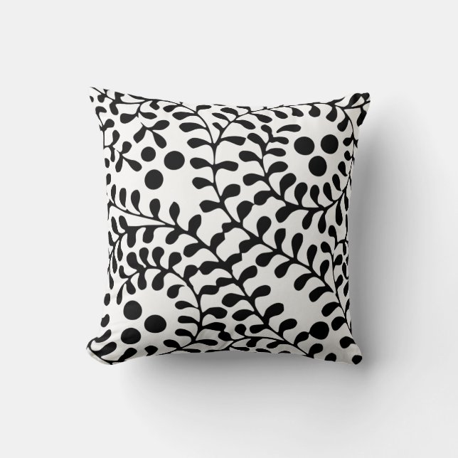 Coussin Jolie impression noir et blanc fleurie (Recto)