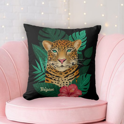Coussin Jolie jungle léopard Art Floral | Noir | Nom