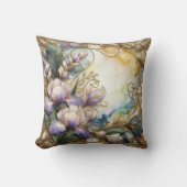 Coussin Jolie Lavande Iris Fleurs avec Défilement Or (Recto)