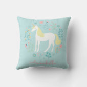 Coussin Jolie licorne & Fleurs Aqua personnalisée (Verso)