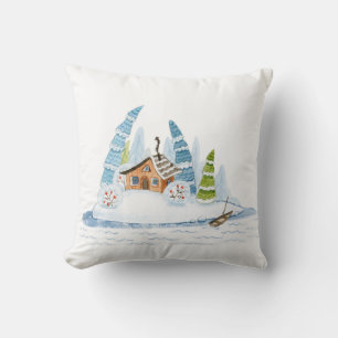 Coussin Jolie maison d'hiver Couleur de Noël