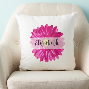 Coussin Jolie marguerite rose vif Nom personnalisé 