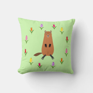 Coussin Jolie marmotte et fleurs de tulipes