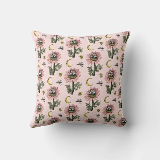 Coussin Jolie Ourse Brun Gris Rose Fée dans la Forêt Encha (Verso)