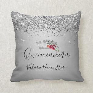 Coussin Jolie Parties scintillant d'argent Quinceañera Jeu