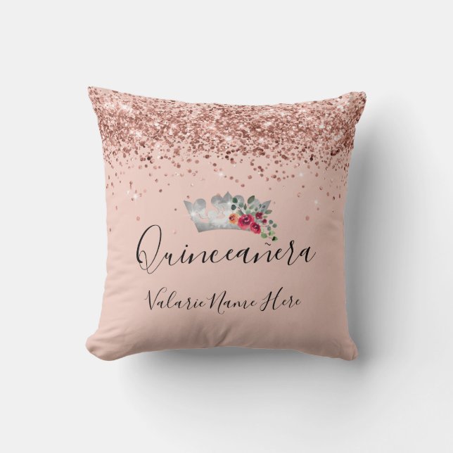 Coussin Jolie Parties scintillant rose Quinceanera (Recto)