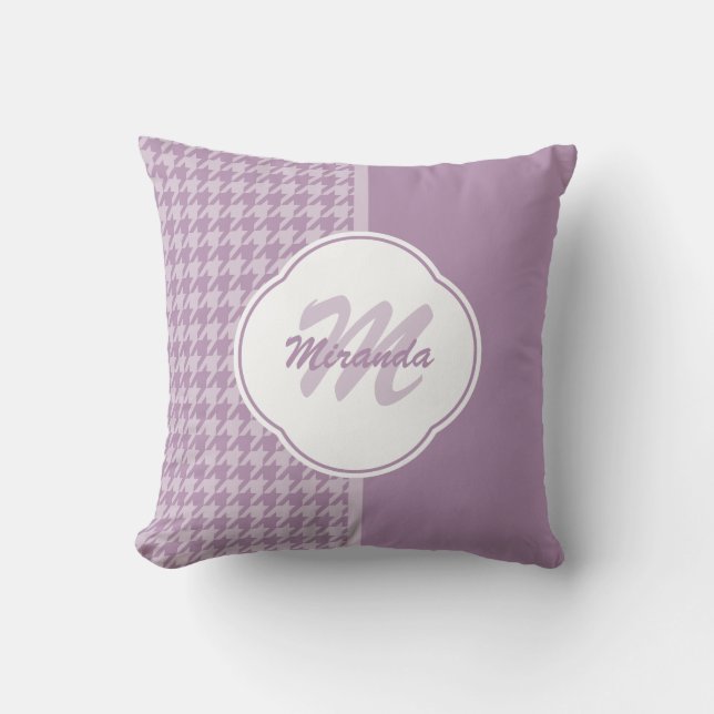Coussin Jolie Pastel Purple Houndstooth Monogramme et nom (Recto)