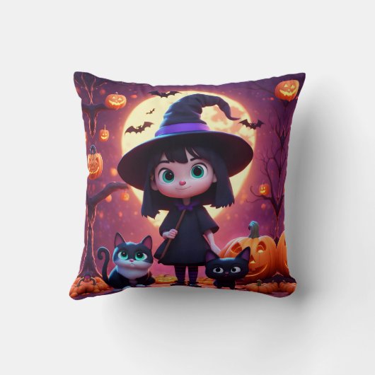 Coussin Jolie petite sorcière avec chats et citrouilles, c (Verso)
