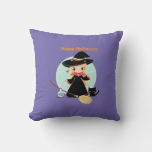 Coussin Jolie Petite Sorcière Halloween Et Kitty