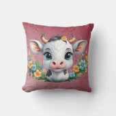 Coussin Jolie petite vache fille en fleurs (Recto)