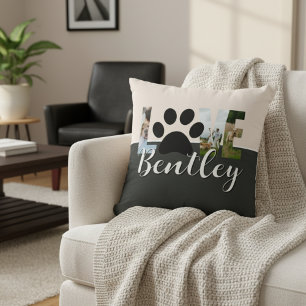 Coussin Jolie photo de chien bicolore avec empreinte de pa