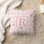 Coussin Jolie Plaid Rose & Cœurs Monogramme Chambre de Béb (Couverture)